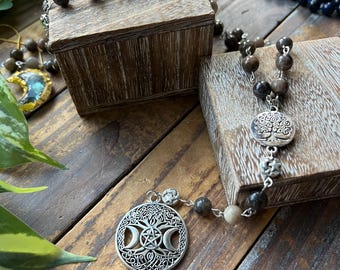 Black Moonstone Rosary - Attuned to Hekate - Prayer Beads, Crystals, Mala, Jewelry, Necklace
