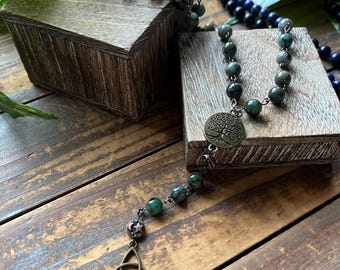 Emerald Rosary - Attuned to Goddess Freya - Prayer Beads, Crystals, Mala, Jewelry, Necklace