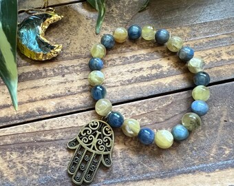 Bracciale Radha Krishna - Cianite blu e mica dorata - Cristalli, Gioielli