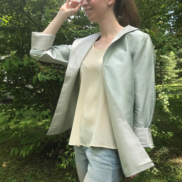 Reversible Silk Jacket- Pale Yellow/Cream, Pale Blue/Light Silver- A Nicole Edwards Item- 100% Silk