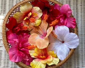 5" Yellow/Red Ombre, Fuchsia, White, Red, & Peach Hibiscus Flower Hair Clip