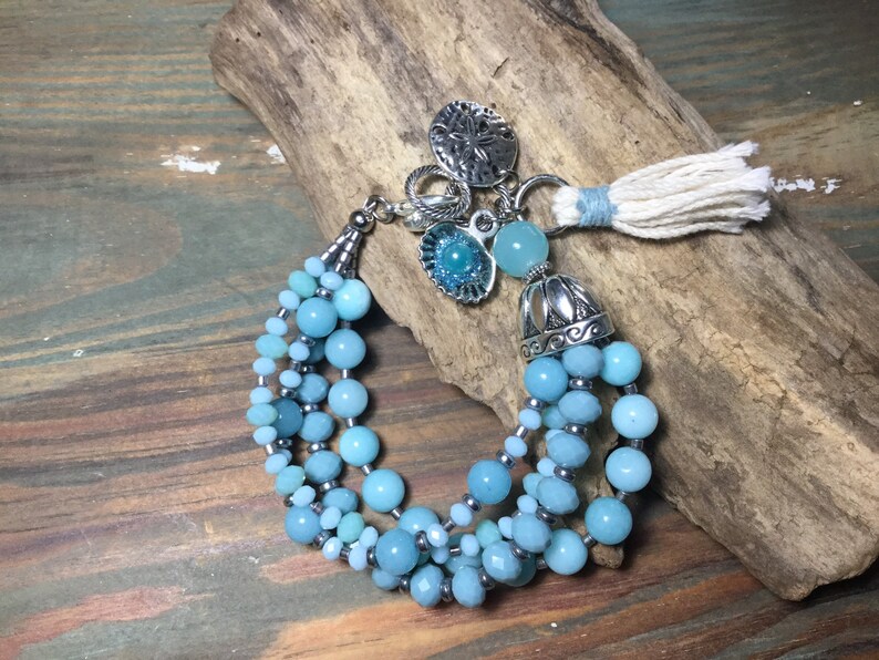 Ocean Blue Beaded Sea Charm Boho Style Charm Bracelet Etsy