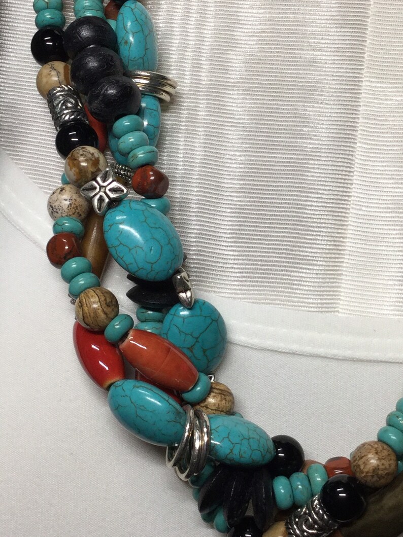 Chunky 4 stranded Turquoise Elephant Necklace Etsy