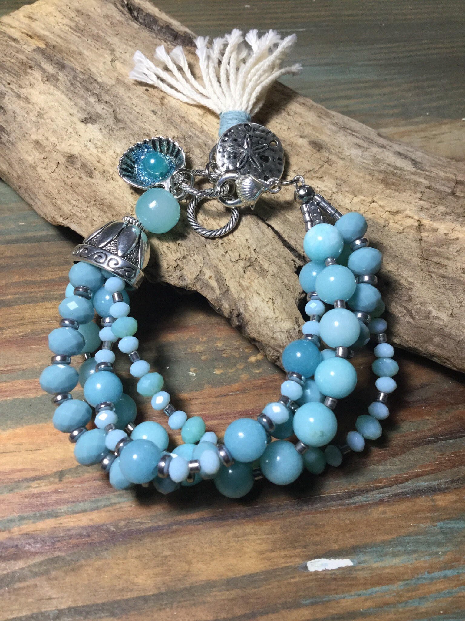 Ocean Blue Beaded Sea Charm Boho Style Charm Bracelet Etsy