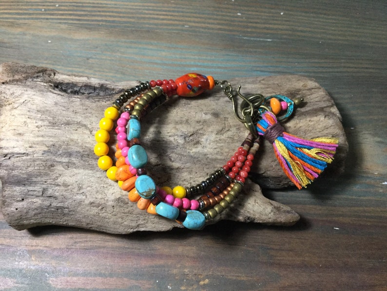 Bohemian Gypsy Turquoise Beaded Boho Bracelet Etsy