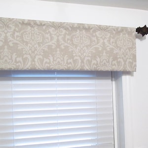 Flat-Straight Window Valance/ Beige Linen Damask/ Blend Cloud Oatmeal Traditions/ Custom Sizing Available! #228