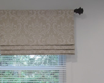 Oatmeal Damask Faux Roman Shade: Lined Mock Valance Custom Sizing Available! #228