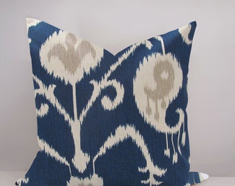 Ikat Navy Blue Pillow Cover: Custom Modern Double Sided Accent Cushion #272