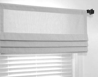 Gray and White Ticking Stripe Faux Roman Shade - Custom Sizing Available! #112