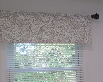 Gray Paisley Valance/ Straight Window Valance/ Kitchen, Bedroom, Dining, Nursery Curtains/ Shannon Ecru/ Custom Sizing Available! #142