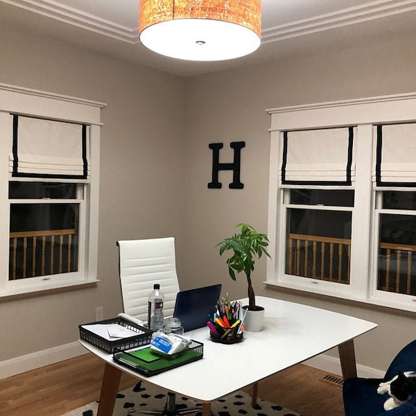 White Roman Shade With Black Trim Etsy