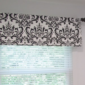 Faux Roman Shade/ Mock Valance/ Fake Roman Shades/ White and Black Damask/ Custom Sizing Available! #262