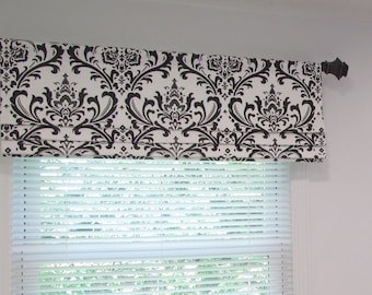 Faux Roman Shade/ Mock Valance/ Fake Roman Shades/ White and Black Damask/ Custom Sizing Available! #262