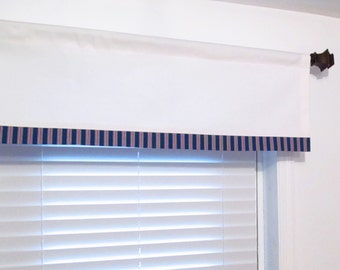 Straight Trimmed Valance/ White Blue Red/ Nautical Curtain/ Custom Sizing Available!