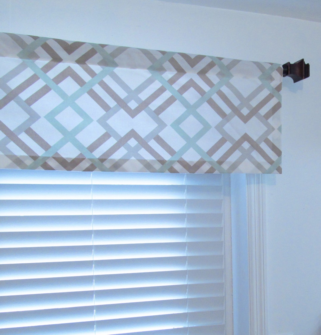 Modern Geometric Window Valance/ Winston Artichoke Sagetaupegrey