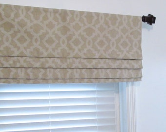 Faux-Fake Roman Shade/ Lined Mock Roman Valance/  Sheffield Blend Linen Cloud Oatmeal-White/ Custom Sizing Available! #224