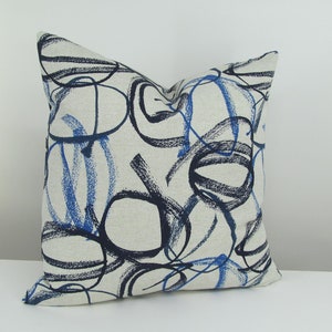 Blue Abstract Geo Pillow Cover/ Flax Basketweave Accent Pillow/  Modern Throw Pillow/ Custom Sizing! #101