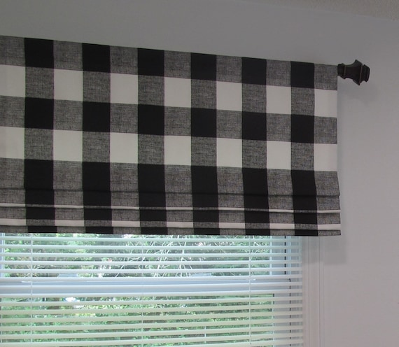 Buffalo Checkered Faux Roman Shade Lined Fake Roman Shade Gingham Plaid Black and White Custom Sizing Available!