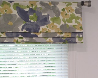 Floral Faux Roman Shade: Robert Allen Evanthey Flora Greystone, Lined Valance Custom Sizing Available