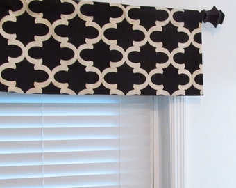 Straight Quatrefoil Window Valance/ Foyer, Bathroom, Bedroom, Kitchen, Living, Dining Room/ Black-Ivory Fynn/ Custom Sizing Available! #103