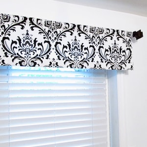 Straight Valance/ White and Black Damask/  Custom Sizing Available! #262