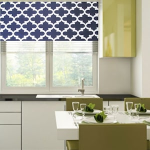 Straight Valance/ Navy-White Trellis/ Quatrefoil  Curtain/ Fynn Navy Blue / Custom Sizing Available!