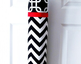 Plastic Bag Holder/ Black - White - Red  Chevron - Gotcha/ Large Plastic Grocery Bag/ Ribbon Trimmed Plastic Bag Dispenser