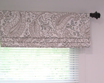 Paisley Faux Roman Shade: Lined Mock Roman Valance, Shannon Ecru, Custom Sizing Available! #142