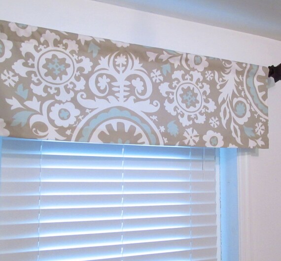 Items similar to Curtain Valance Powder Blue Taupe Suzani Custom Sizing