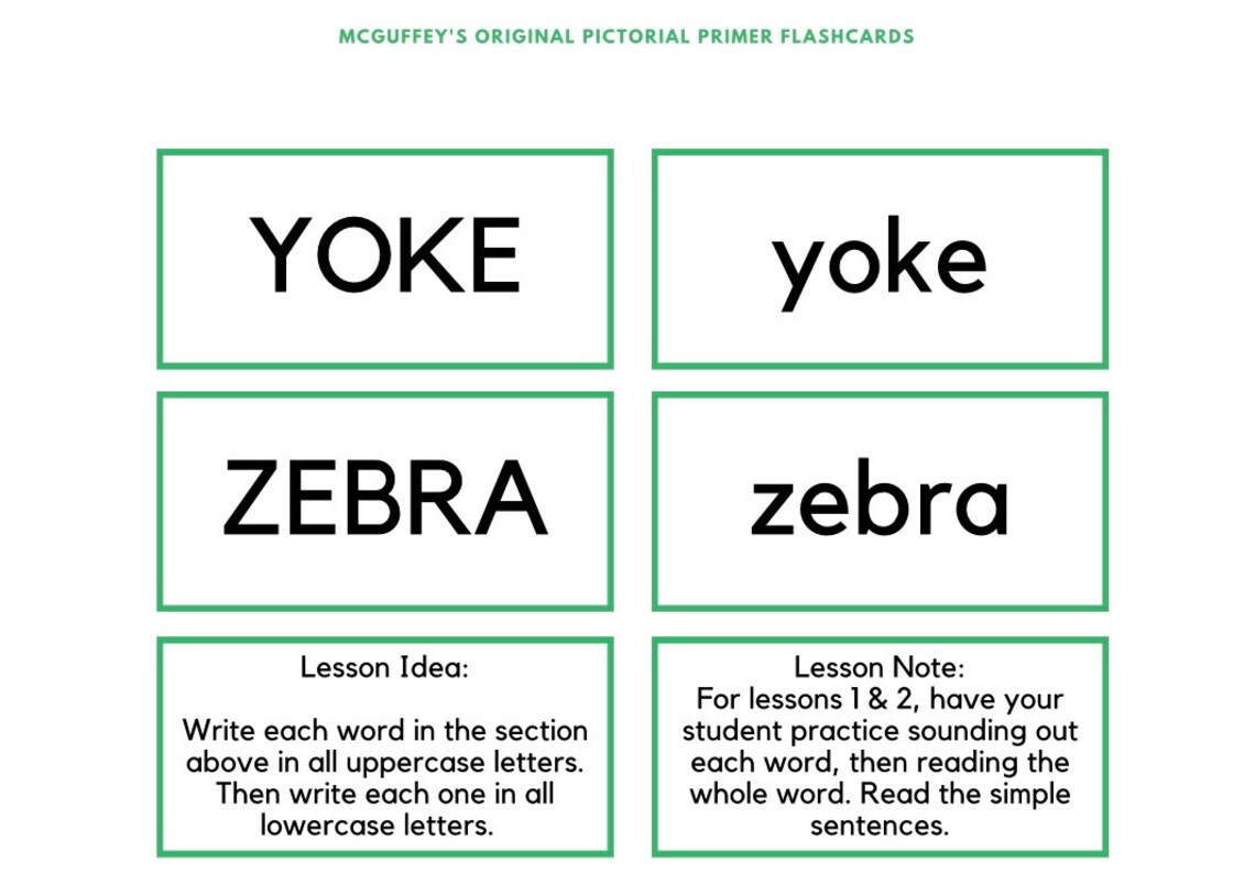 Mcguffey's Original Pictorial Primer Flashcards and Guide - Etsy
