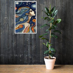 Celestial Goddess Art Print, Moon Goddess Wall Art, Mystical Wall Art, Greek Goddess, Framed poster