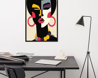 Art Deco African Woman Framed Art Print, Vintage Style Poster