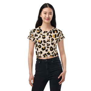 Leopard print crop top, animal print tops, All-Over Print Crop Tee, Leopard print tshirt