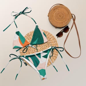 Tangerine dreams, Floral bikini, orange blossom, All-over print recycled string bikini