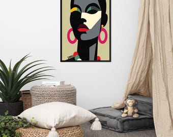 African Woman Art Deco Print, Vintage 20s style wall art, Framed minimalist poster