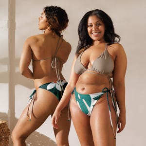 Tropical print bikini bottoms, Orange Tangerine bikini, All-over print recycled string bikini bottom