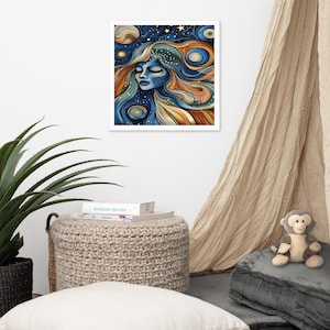 Sun and Moon Goddess, Celestial Goddess Art, Mystical Wall Art Print, Framed poster