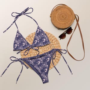 Purple and Pink floral, Floral print, purple flower, All-over print recycled string bikini