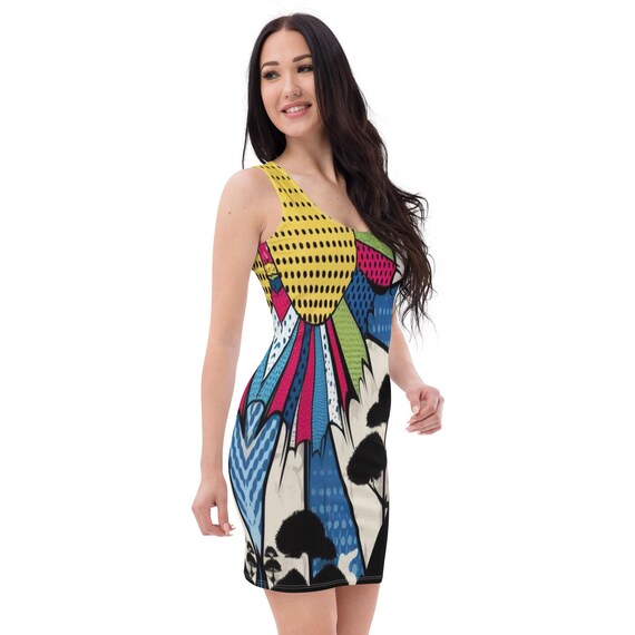comic bodycon dress Comic Pop Art Cherry Blossom Bodycon Dress