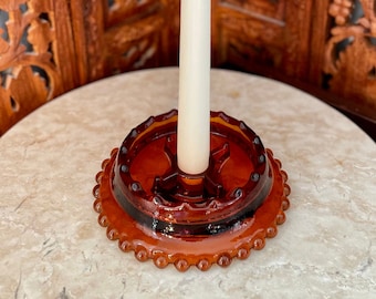 Amber Glass Candlestick Holder