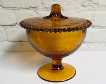 Vintage Indiana Glass Amber Candy Box & Cover, New in Box