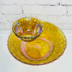 Vintage Marigold Luster Indiana Glass Chip and Dip Bowl