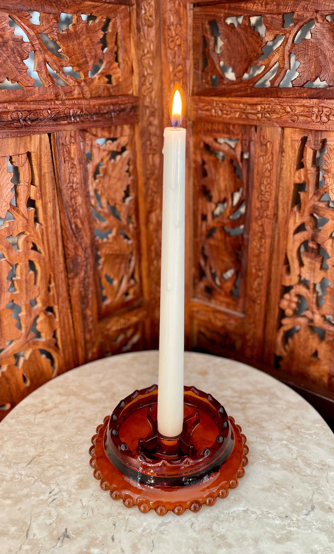 Amber Glass Candlestick Holder Etsy