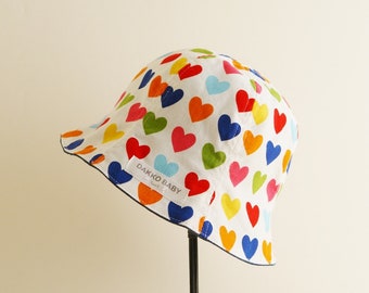 Heart Print Baby Sun Hat - Reversible Denim Toddler Hat, Made to Order