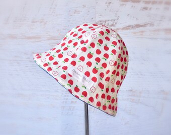 Apple girls summer hat - cute sun hat for baby and toddler - reversible denim hat - made to order