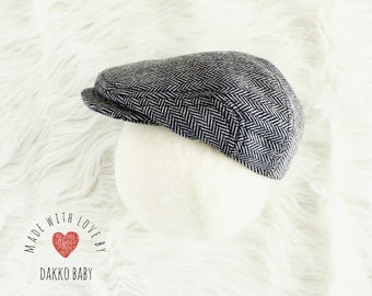 Baby boy newsboy hat, herringbone flat cap, wool pageboy cap for baby boy, newsboy cap for winter, newborn size available - made to order