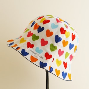 Heart Print Baby Sun Hat - Reversible Denim Toddler Hat, Made to Order imagem 1