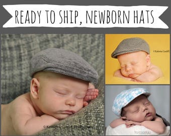 Newborn baby hats boys, coming home hat, newborn boy photo prop hat, newborn flat cap, newborn newsboy hat,  24 designs -  READY TO SHIP