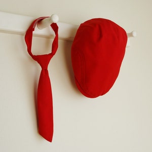 Valentine photo prop set, Red newsboy hat and bow tie set, Valentines baby red hat and red bow tie made to order image 4