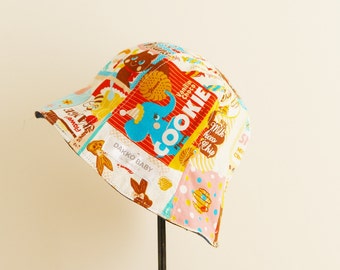Reversible Baby Sun Hat, Japanese Kawaii Fabric, Animal Print